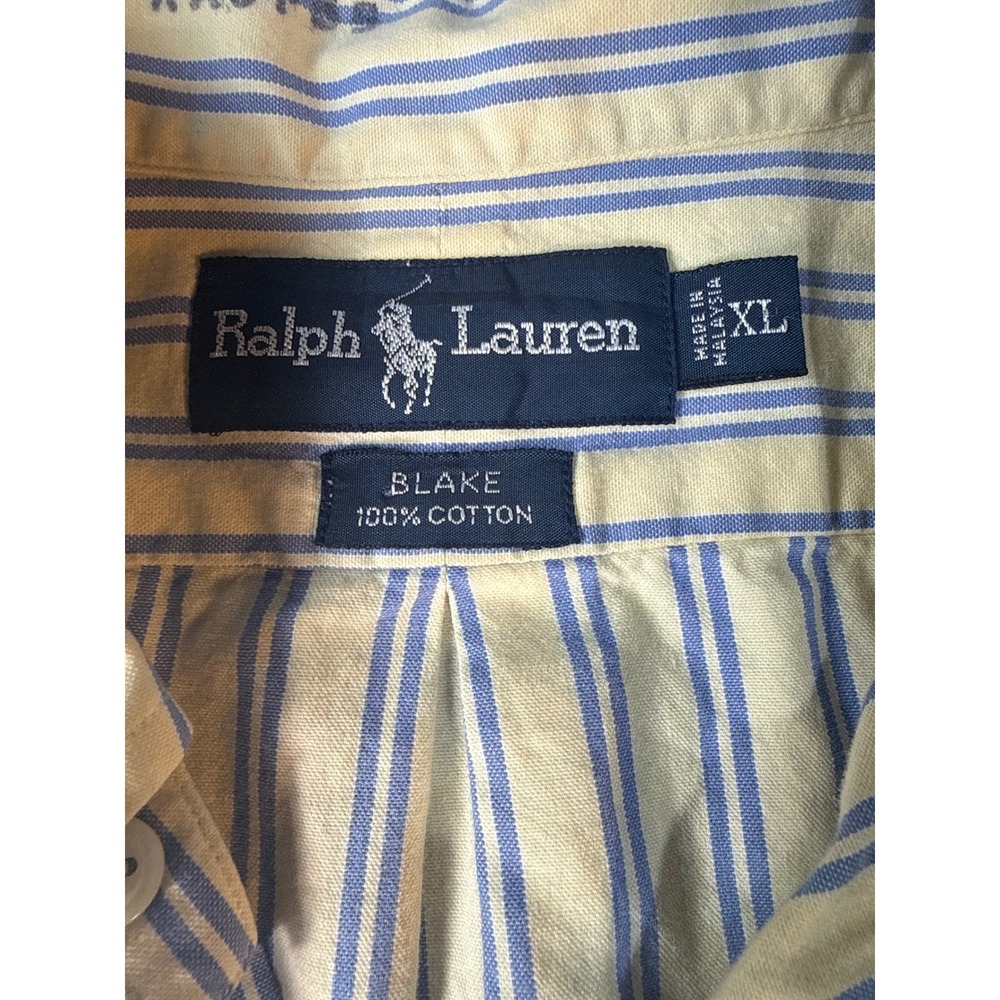 Polo Ralph Lauren Blake Mens XL SS Striped Button Down Shirt Yellow Blue - Picture 4 of 11